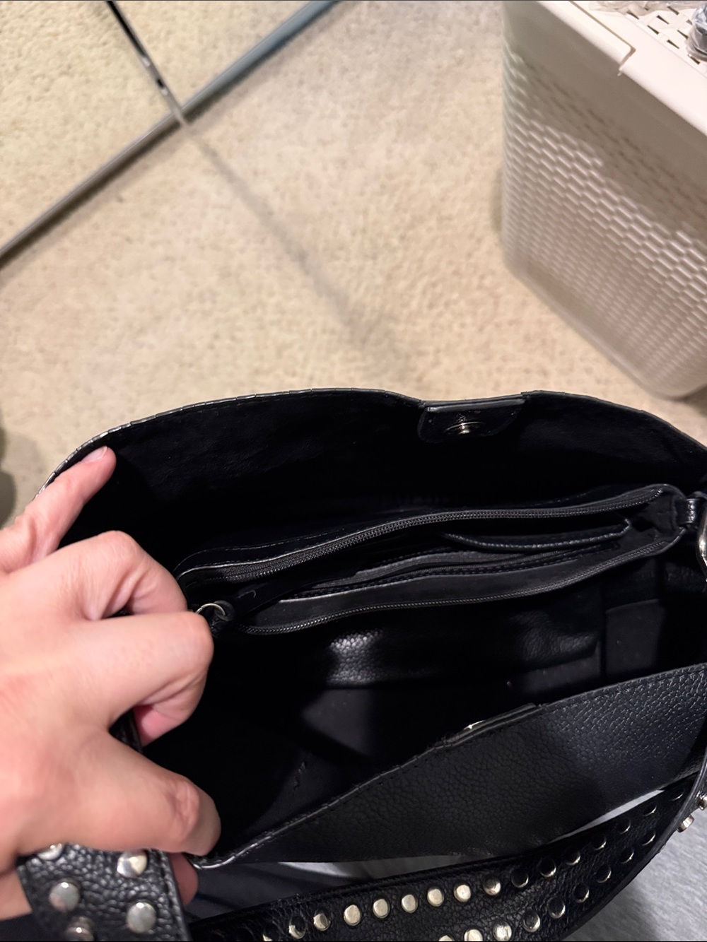Steve Madden Black Studded Shoulder Tote - Picture 8 of 11